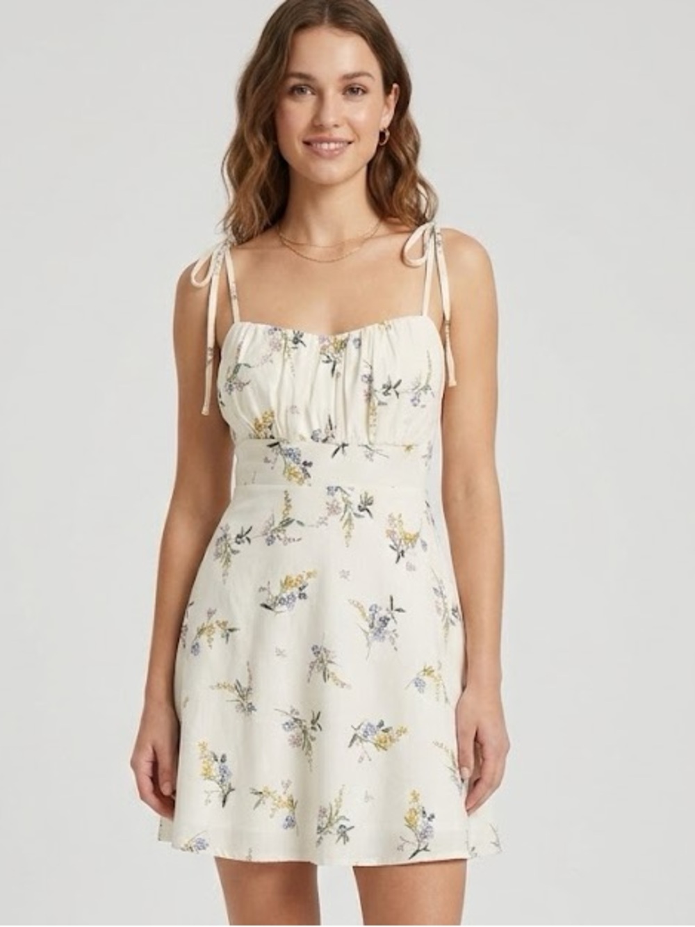 Lulus Floral Cream Dress with open back and tie straps